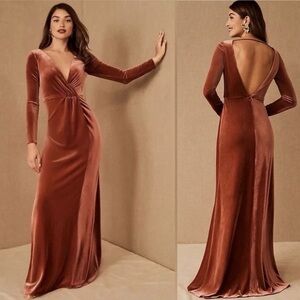 NEW | Jenny Yoo Ryland Velvet V-Neck V-Back Gown/English Rose